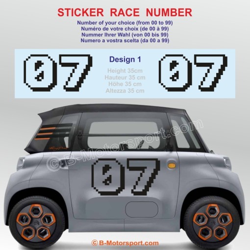 Racing number sticker in 2 copies - 5 design with minimalist look