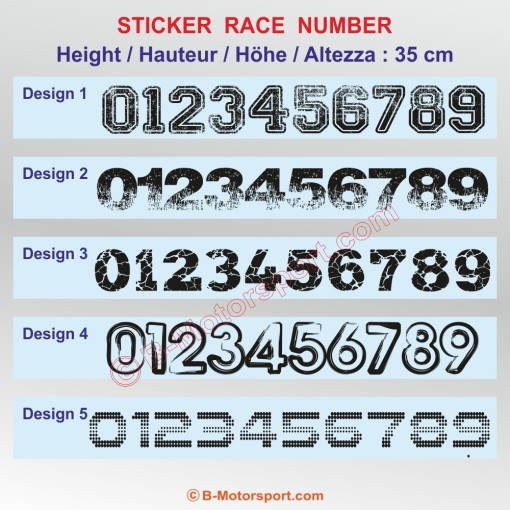 Racing number sticker in 2 copies - 5 design with Deconstructed look