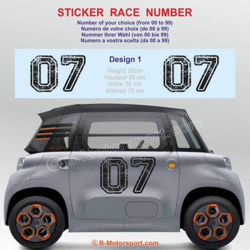 Racing number sticker in 2 copies - 5 design with Deconstructed look