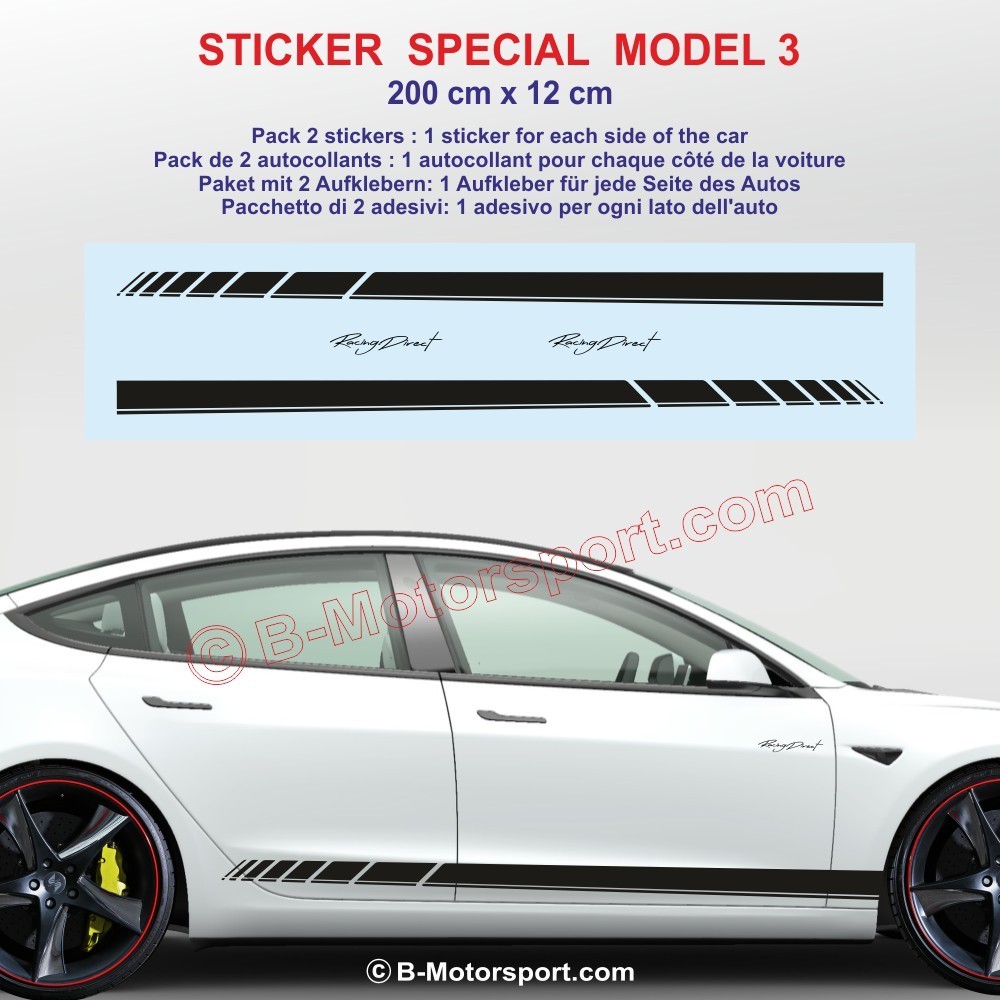 RACING Seitenstreifen Aufkleber für TESLA MODEL 3 und MODEL X