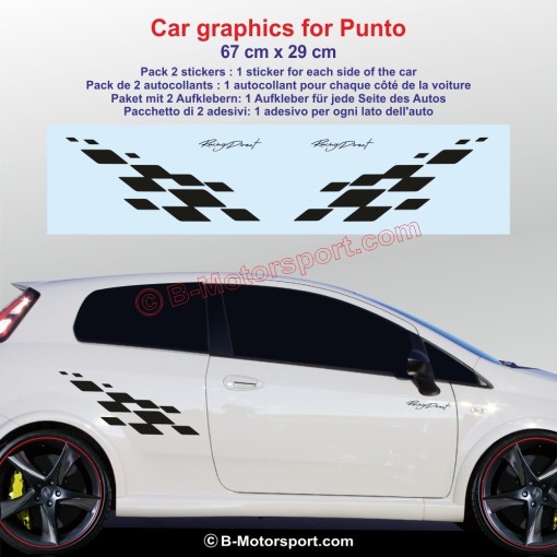 MOTORSPORT 2 stickers damiers latéraux pour toutes FIAT 500 500C 500E 500L Panda Punto Tipo Spider