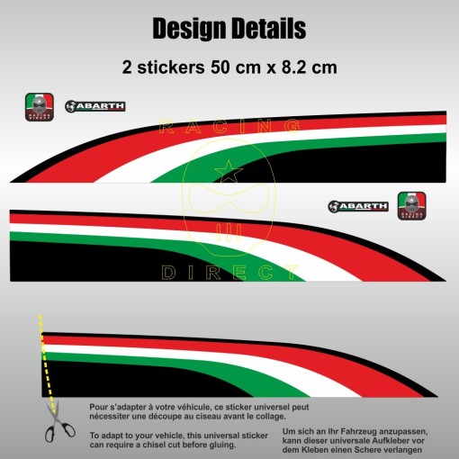 Sticker coloris ITALIA pour FIAT 500 500C 500E 500L Panda Punto Tipo Spider