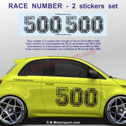 Racing number sticker in 2 copies with COLLEGE  look for FIAT 500 595 695 500c ABARTH