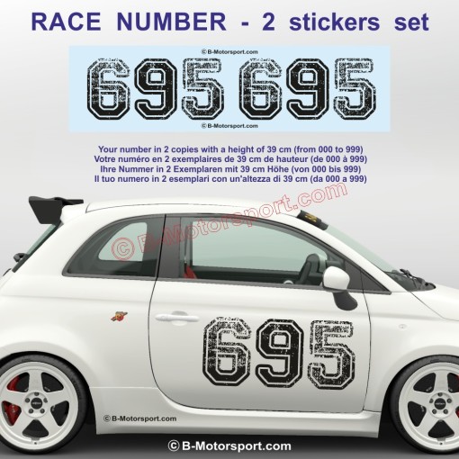 Autocollant Numéro de course en 2 exemplaires look COLLEGE pour FIAT 500 595 695 600 124 ABARTH