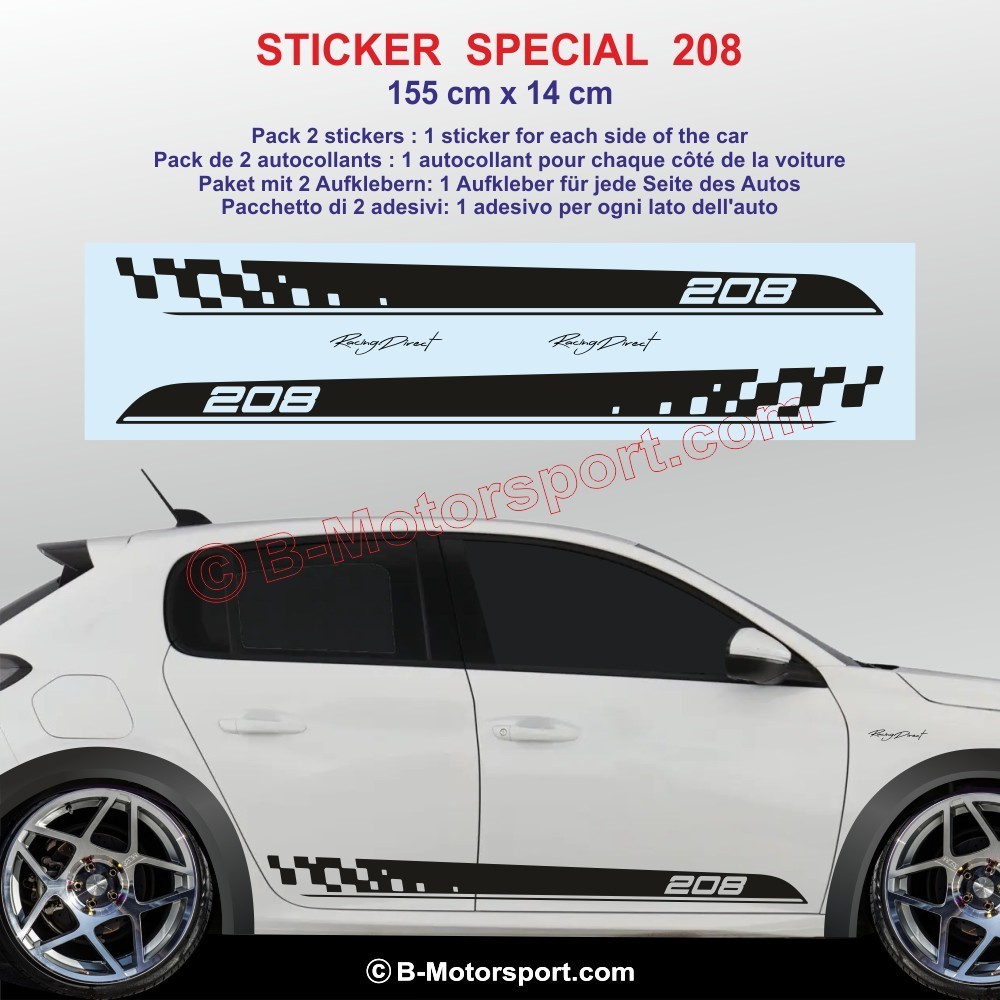 RACER side skirt sticker decals for PEUGEOT 208 Rallye and 208 GTi