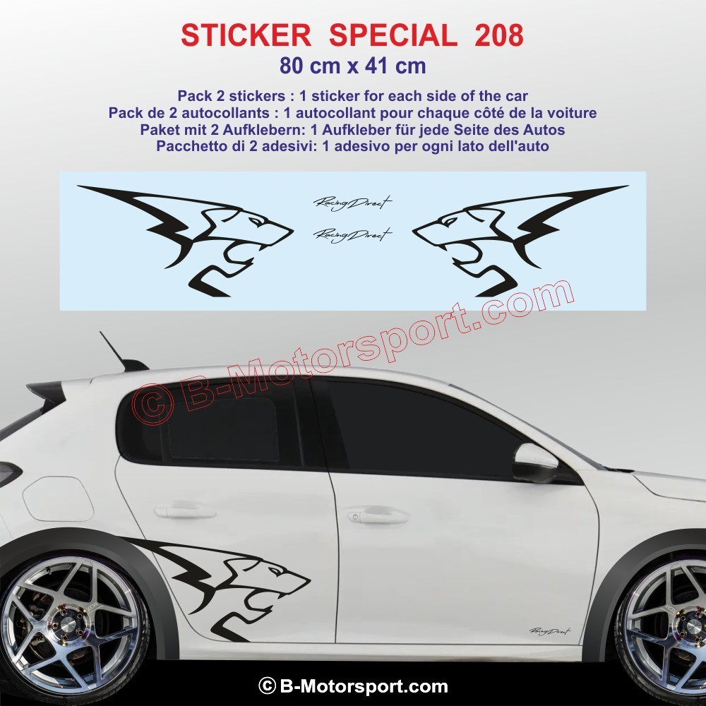 Lion's Head Side skirt sticker decals for PEUGEOT 208 Rallye and GTi