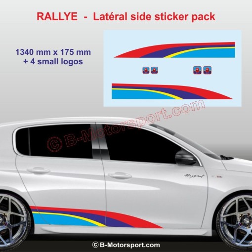 Sticker RALLYE aux couleurs PEUGEOT SPORT pour bas de caisse 107 108 206 207 208 308 2008 3008 5008 RCZ