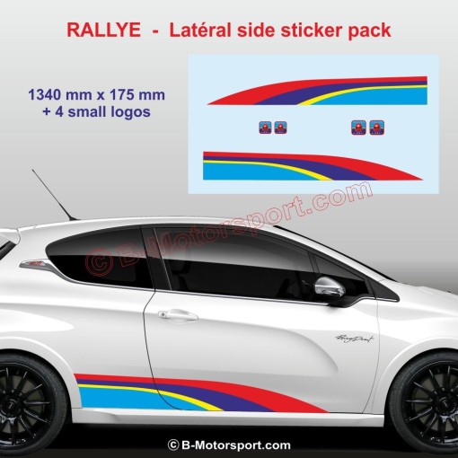 Sticker RALLYE aux couleurs PEUGEOT SPORT pour bas de caisse 107 108 206 207 208 308 2008 3008 5008 RCZ