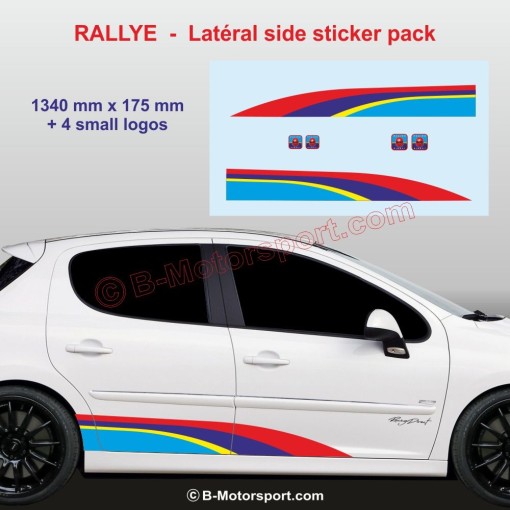 Sticker RALLYE aux couleurs PEUGEOT SPORT pour bas de caisse 107 108 206 207 208 308 2008 3008 5008 RCZ