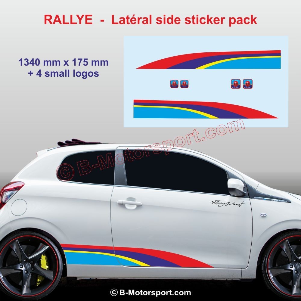 Sticker RALLYE aux couleurs PEUGEOT SPORT pour bas de caisse 107 108 206 207 208 308 2008 3008 5008 RCZ