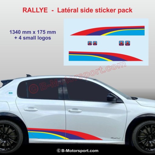 Sticker RALLYE aux couleurs PEUGEOT SPORT pour bas de caisse 107 108 206 207 208 308 2008 3008 5008 RCZ