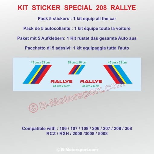 RALLYE - Kit autocollant pour PEUGEOT 106 107 108 205 206 207 208 2008 308 3008 RCZ