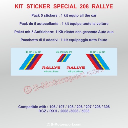 RALLYE - Pacchetto di adesivi per PEUGEOT 106 107 108 205 206 207 208 2008 308 3008 RCZ