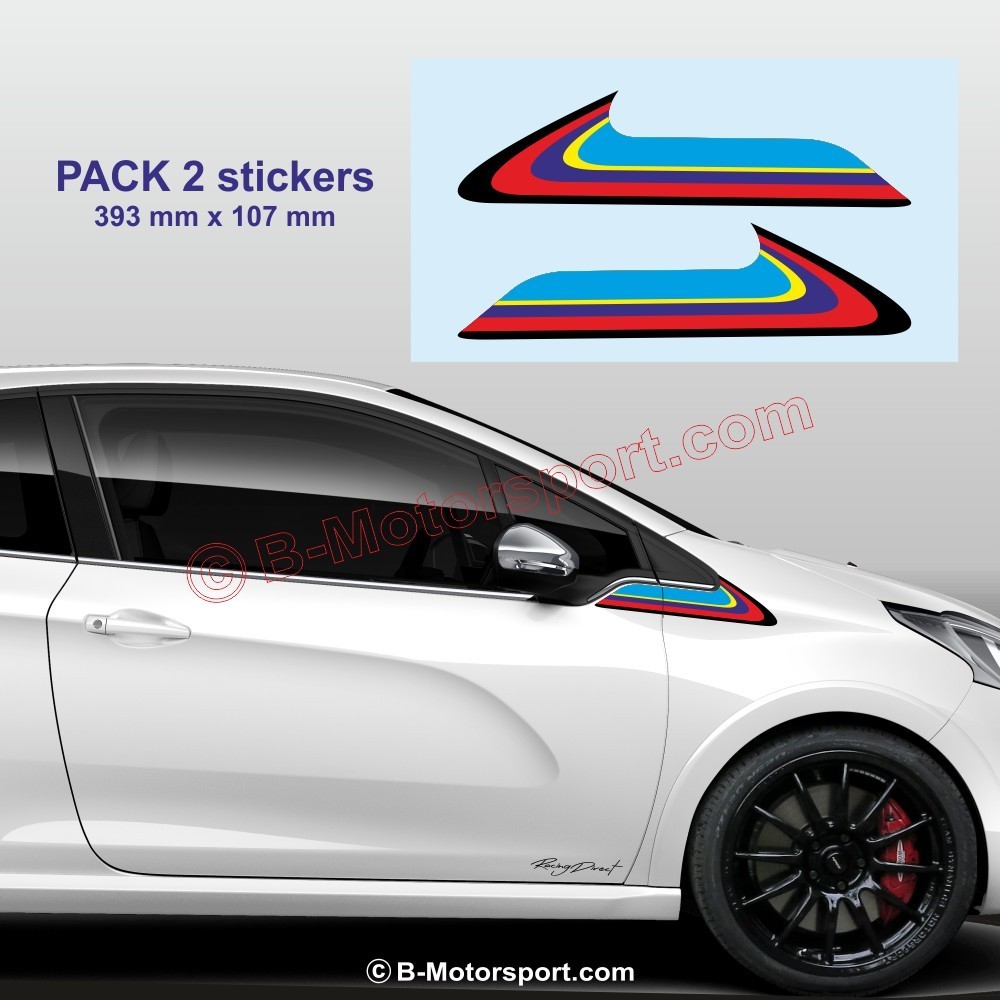 2 stickers latéraux aux couleurs PEUGEOT SPORT pour 208