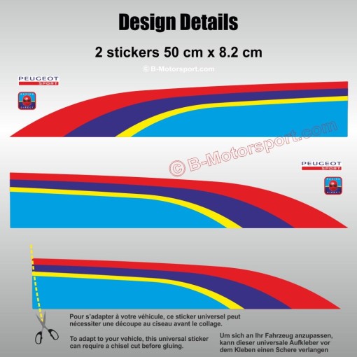 Aufkleber in den Farben von PEUGEOT SPORT für den Schweller der 107 108 206 207 208 308 2008 3008 5008 RCZ