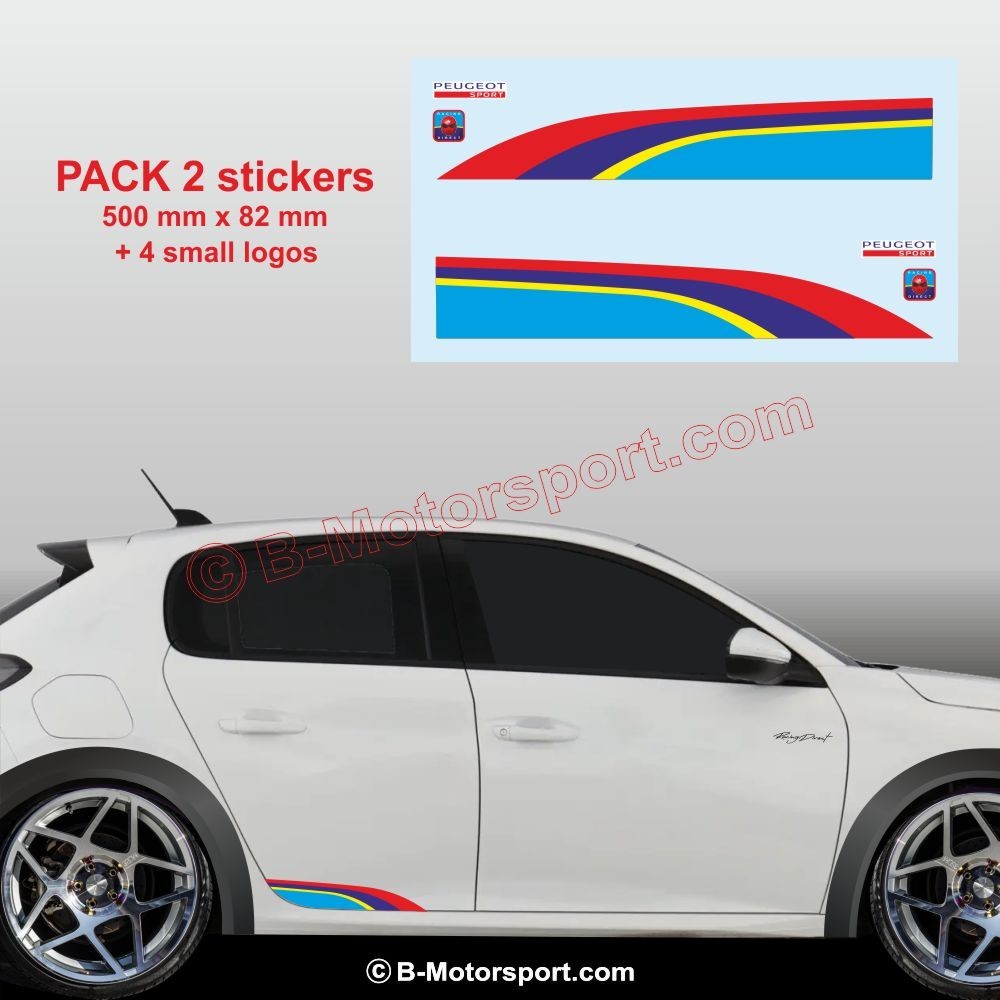 Aufkleber in den Farben von PEUGEOT SPORT für den Schweller der 107 108 206 207 208 308 2008 3008 5008 RCZ