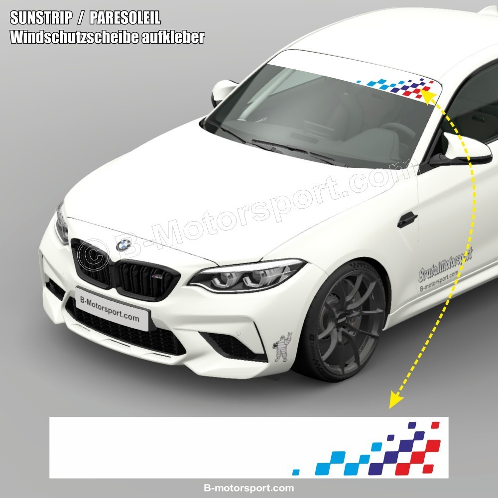Parabrezza adesivo da corsa bianco con scacchi colorate M-POWER per tutte le BMW MOTORSPORT