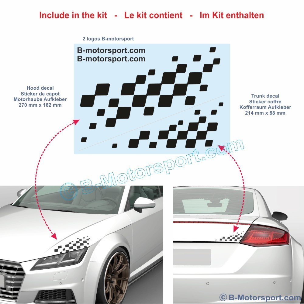 Autocollant damier Racing pour AUDI - 1 autocollant pour le capot et 1 pour le coffre