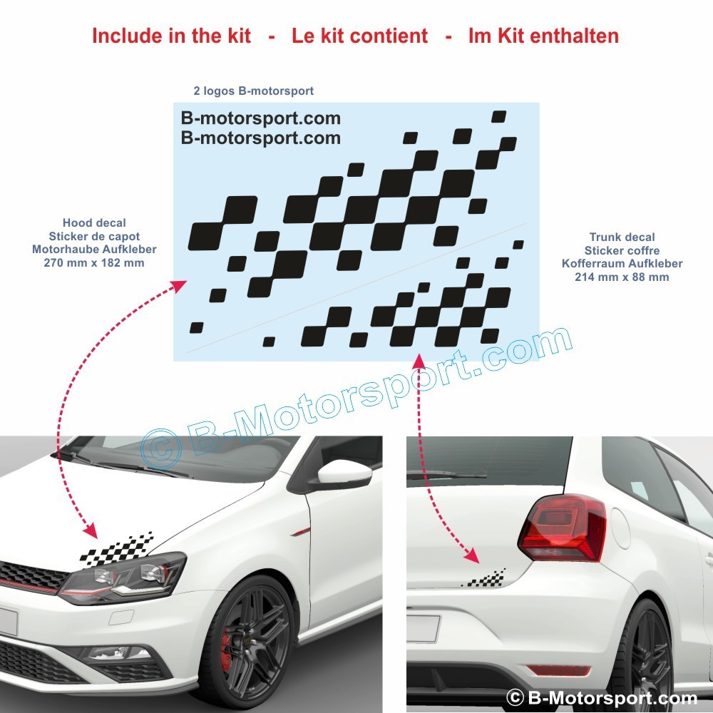 Schachbrett Aufkleber für alle VOLKSWAGEN - 1 Aufkleber für die Motorhaube und 1 für den Kofferraum