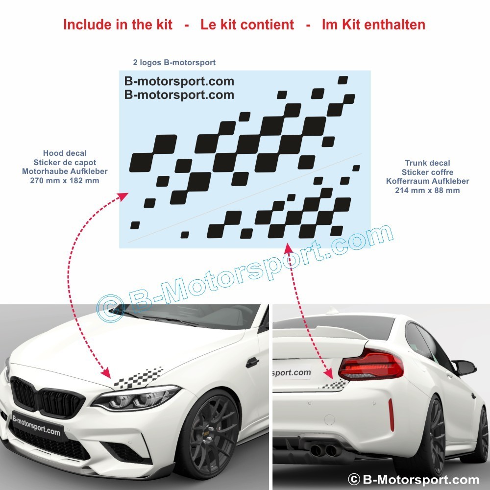 Schachbrett Aufkleber für alle BMW - 1 Aufkleber für die Motorhaube und 1 für den Kofferraum