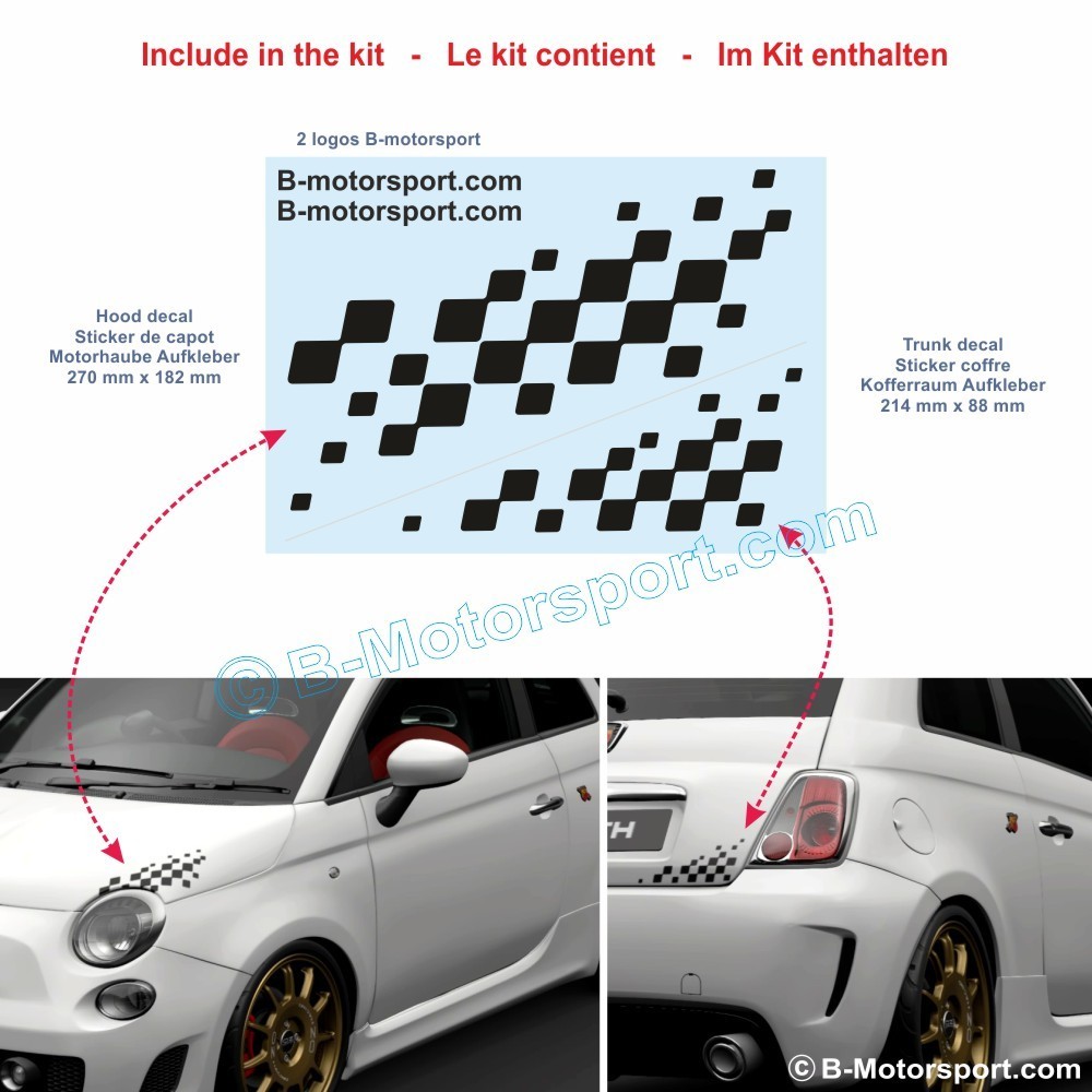 Adesivo scacchiera da corsa FIAT ABARTH per il cofano e il bagagliaio