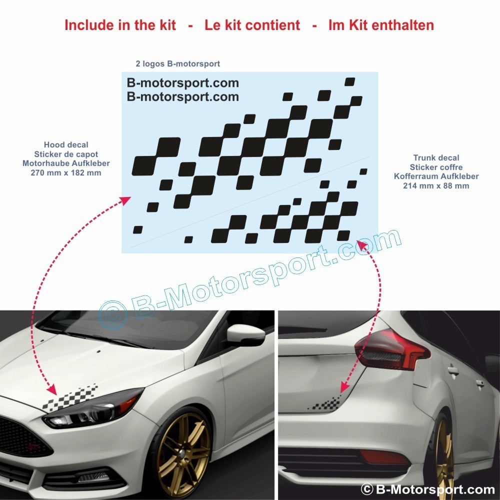 Chequered flag sticker decal for FORD - 1 sticker for the hood and 1 for the trunk