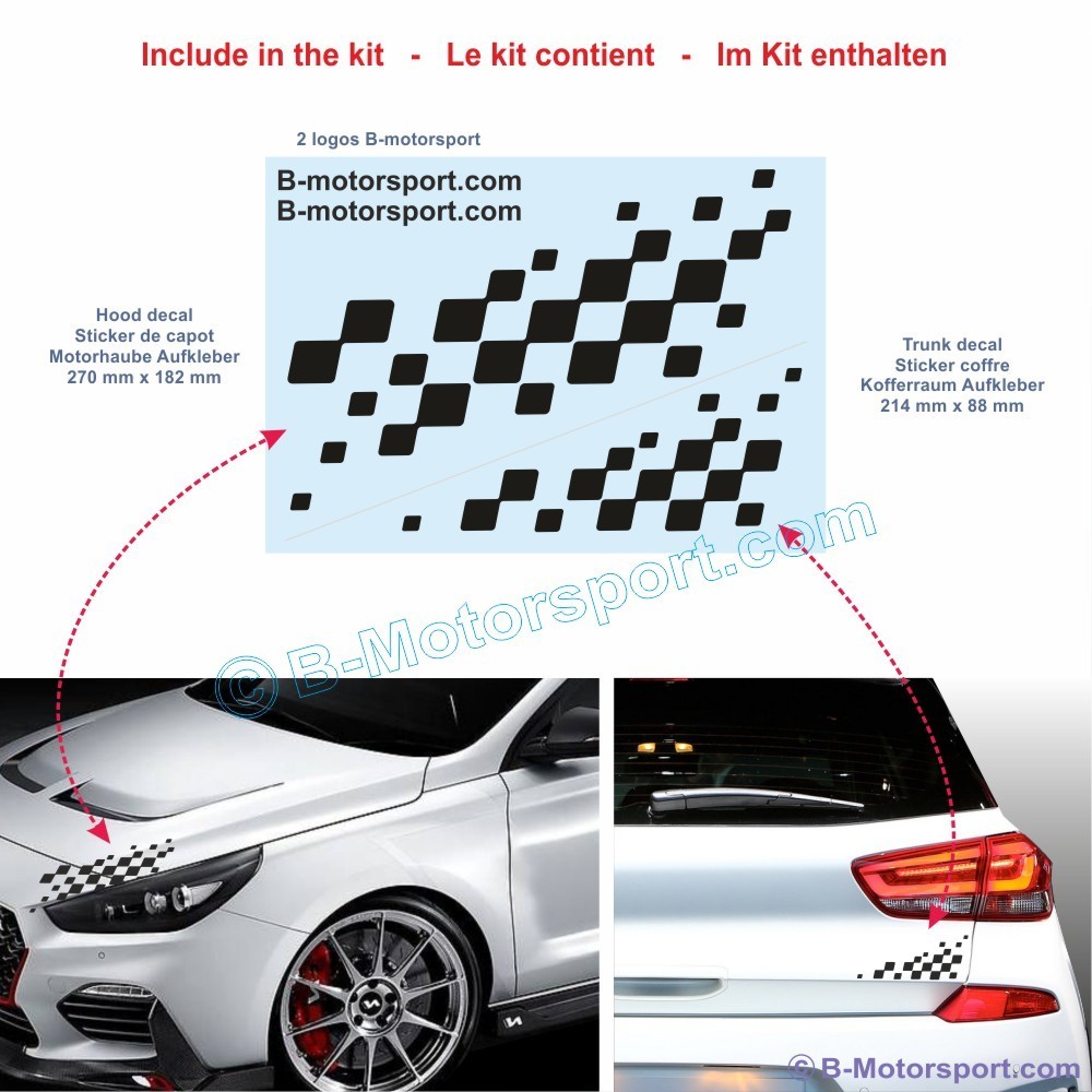 Chequered flag sticker decal for HYUNDAI - 1 sticker for the hood and 1 for the trunk