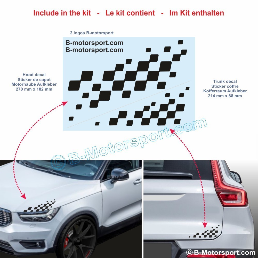 Autocollant damier Racing pour VOLVO - 1 autocollant pour le capot et 1 pour le coffre