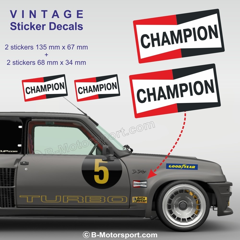 CHAMPION - Lot de 4 autocollants vintage