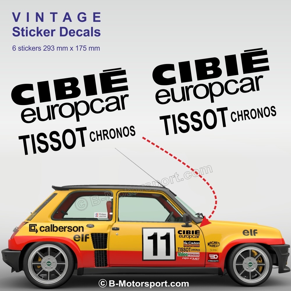CIBIE EUROPCAR TISSOT - Set di 6 adesivi Vintage