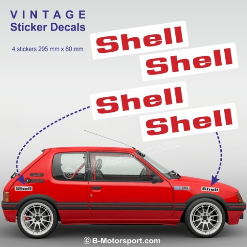 SHELL - Lot de 4 autocollants vintage à fond blanc