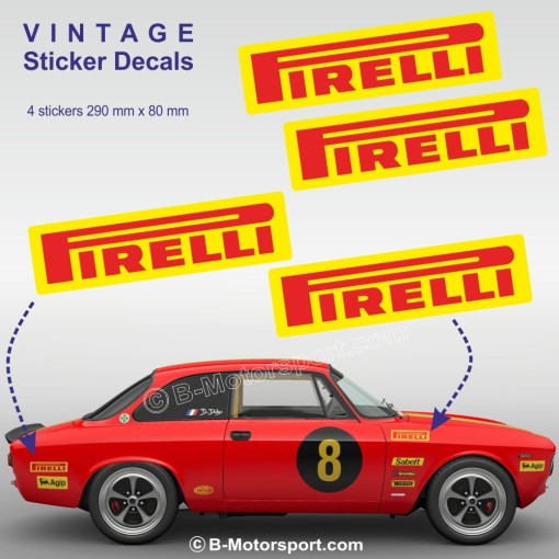 PIRELLI - Lot de 4 autocollants vintage bicolore