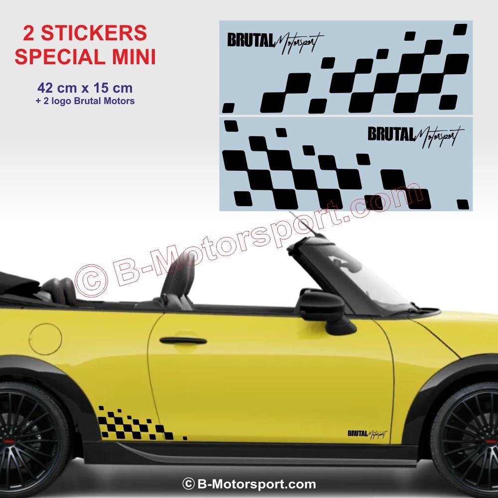 Bandiera a scacchi Racing 42 cm - 2 adesivi compatibili con tutte le MINI