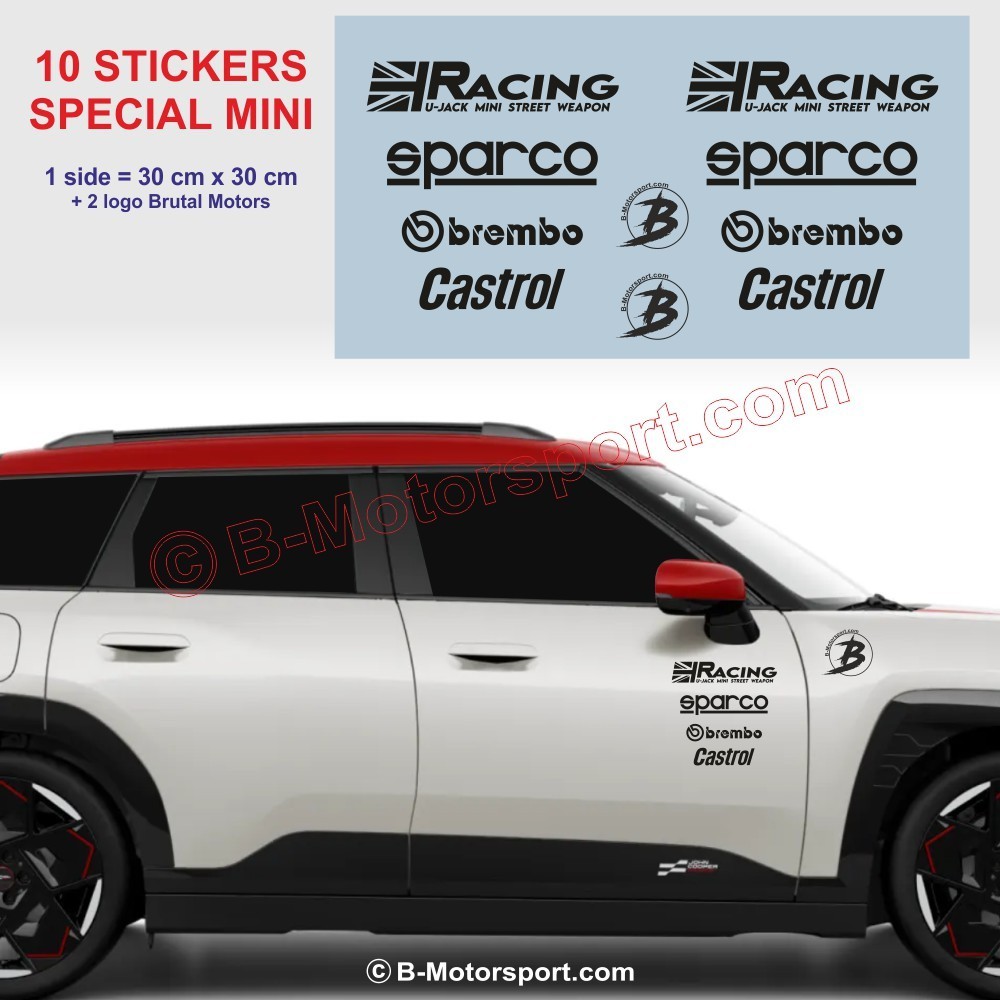 RACING U-JACK MINI WEAPON - Paket mit 10 Aufklebern für alle MINIs