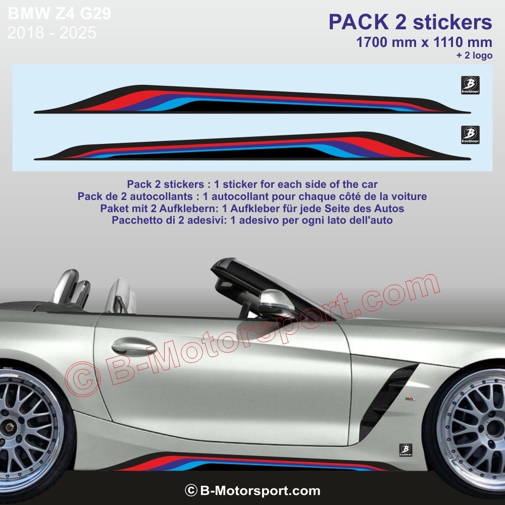 Z3 Z4 BMW 170 cm Seitenstreifen Aufkleber mit M-Power Farben