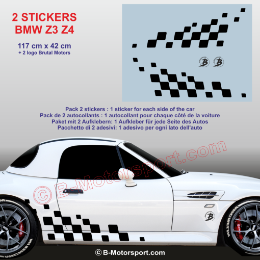 Damiers latéraux 117 cm - 2 stickers autocollant Racing compatible avec toutes les BMW Z3 Z4