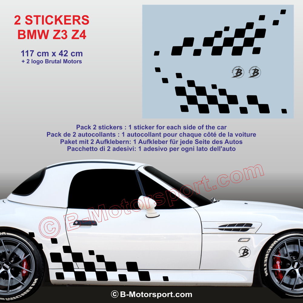 Chequered flag 117 cm - 2 Racing sticker decals compatible with all BMW Z3 Z4
