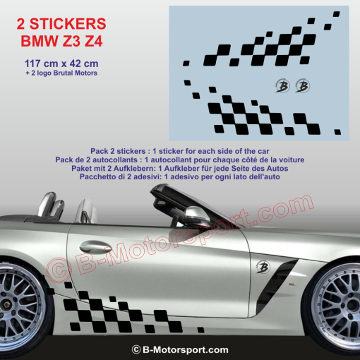Schachbret Aufbleber 117 cm - 2 Racing Aufkleber kompatibel mit allen BMW Z3 Z4