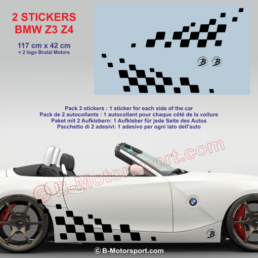 Schachbret Aufbleber 117 cm - 2 Racing Aufkleber kompatibel mit allen BMW Z3 Z4