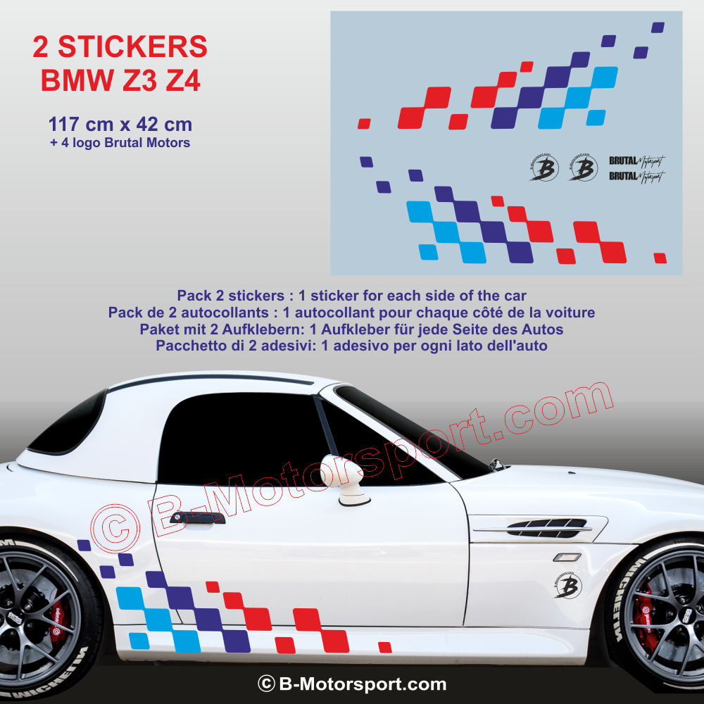 BMW Z3 Z4 - 120 cm chequered flag sticker decal with M-Power colors