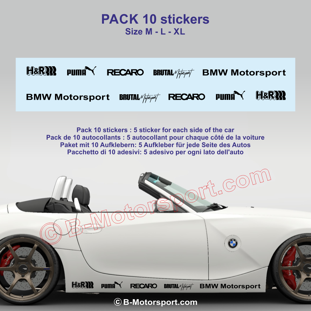BMW Z3 Z4 -  Seitenstreifen Pack mit 10 Racing-Logo-Aufklebern