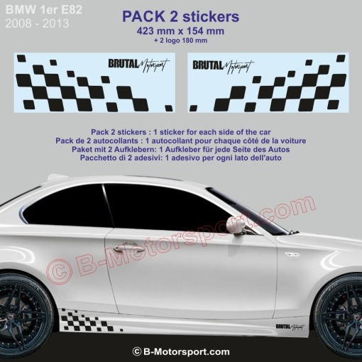 BMW Serie 1 - 2 adesivi fasce laterali bandiera a scacchi 42 cm
