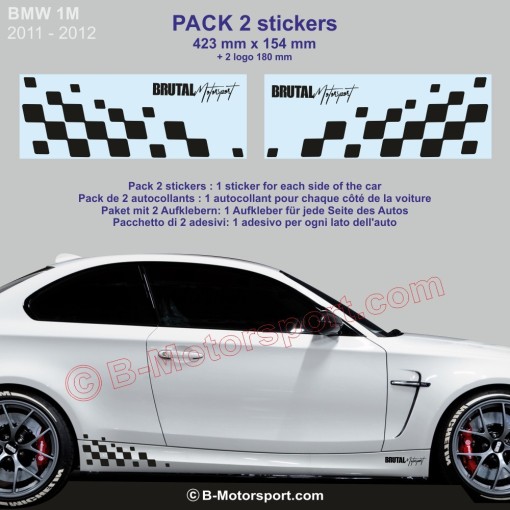 BMW Série 1 - 2 stickers damiers racing latéraux 42 cm