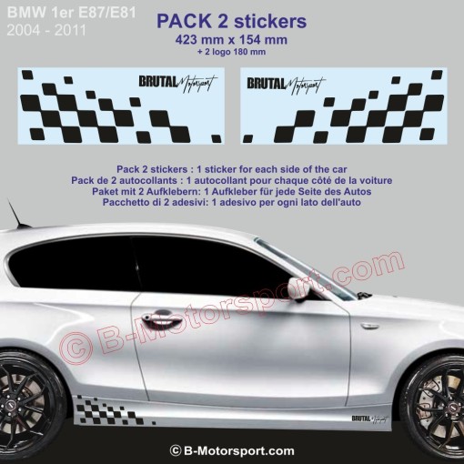 1er Serie BMW - 2 Schachbret Seitenstreifen Aufbleber 42 cm