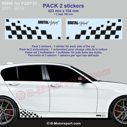 BMW Série 1 - 2 stickers damiers racing latéraux 42 cm