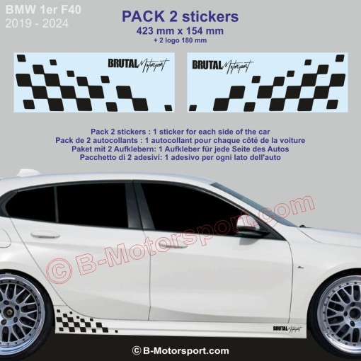 BMW Serie 1 - 2 adesivi fasce laterali bandiera a scacchi 42 cm