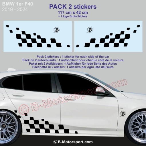 Damiers latéraux 117 cm - 2 stickers autocollant Racing compatible avec toutes les BMW série 1