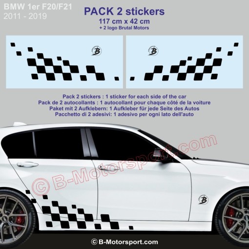Chequered flag 117 cm - 2 Racing sticker decals compatible with all BMW Serie 1