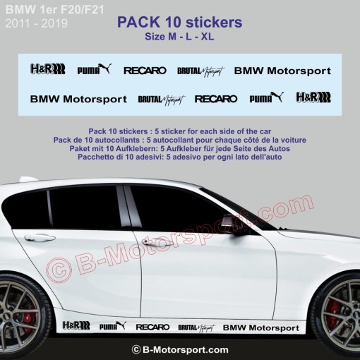 1er Serie BMW -  Seitenstreifen Pack mit 10 Racing-Logo-Aufklebern
