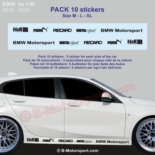 1er Serie BMW -  Seitenstreifen Pack mit 10 Racing-Logo-Aufklebern